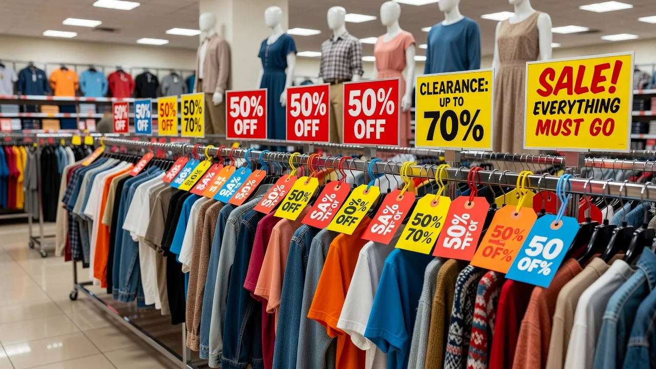 Discount tags at clothing store