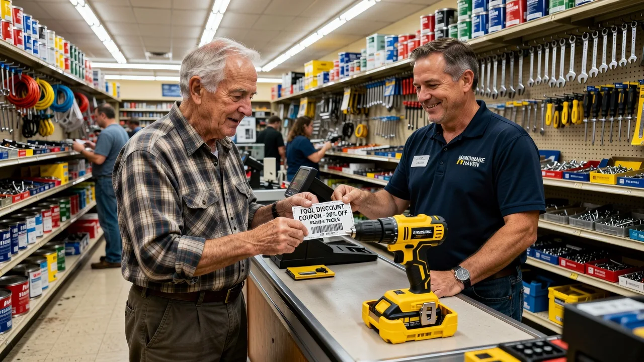 Customer using coupon at hardware store