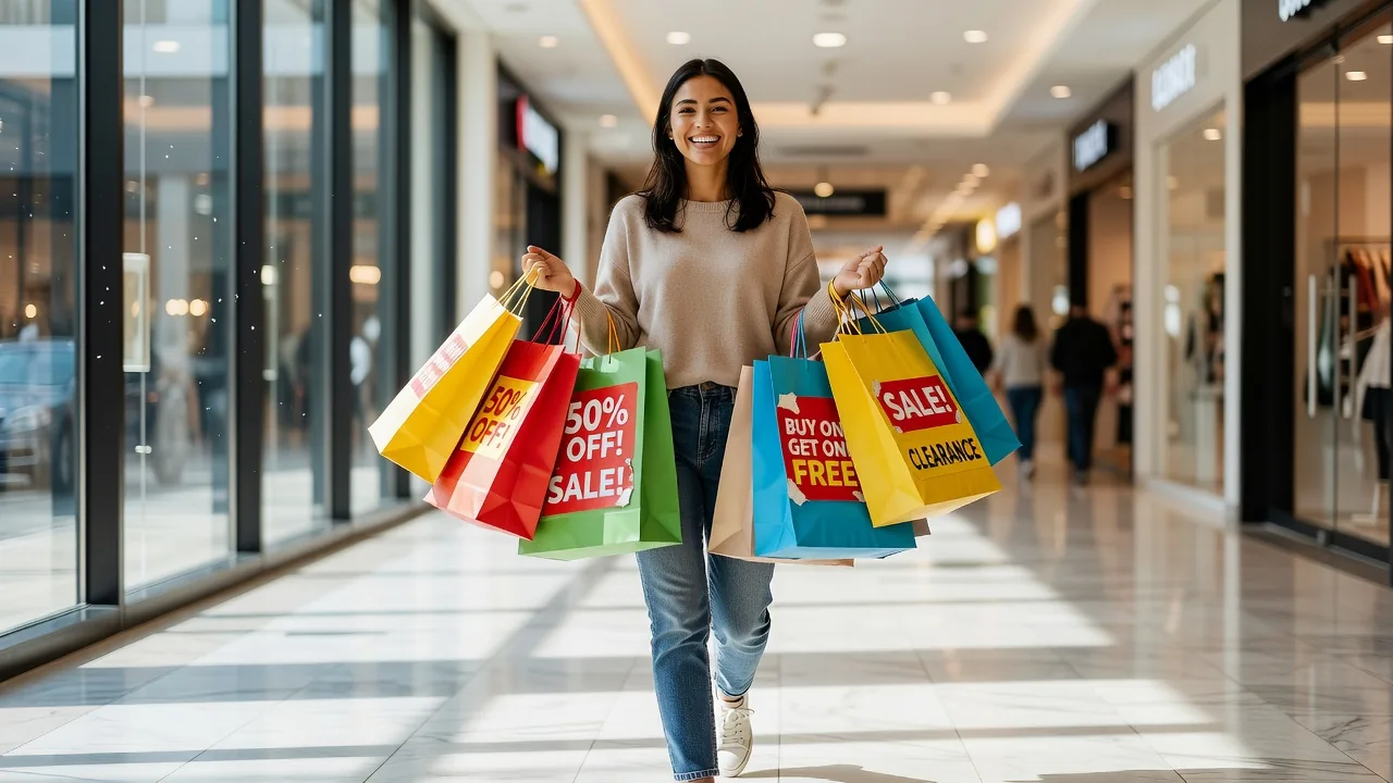 Shopper with sale bags at mall